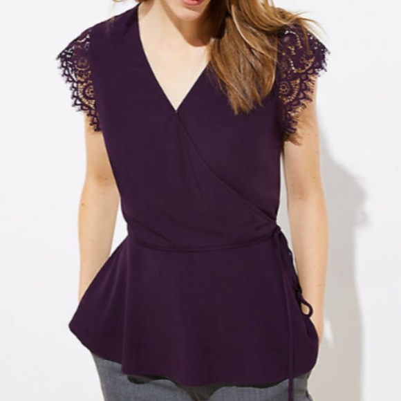 LOFT Tops - LOFT Lace Cap Sleeve Wrap Top